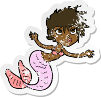 retro distressed sticker of a cartoon mermaid png