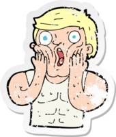 retro distressed sticker of a cartoon shocked gym man png