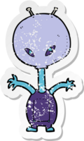 retro distressed sticker of a cartoon space alien png