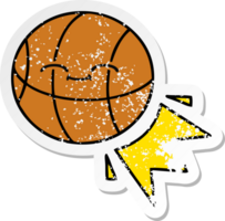 autocollant en détresse d'un ballon de basket de dessin animé mignon png