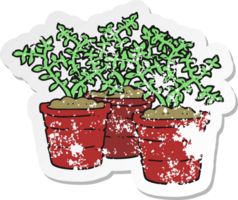 autocollant rétro en détresse d'un dessin animé de plantes en pot png