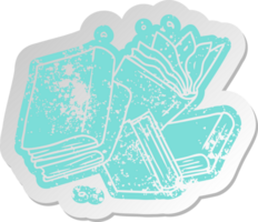 distressed old sticker of a collection of books png