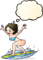 cartoon surfer girl with thought bubble png