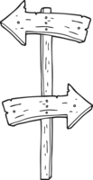 black and white cartoon wooden direction sign png