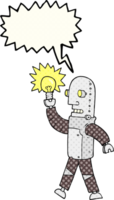 quadrinho livro discurso bolha desenho animado robô com luz lâmpada png