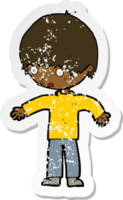 retro distressed sticker of a cartoon confused boy png