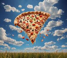 Pizza flying the sky photo