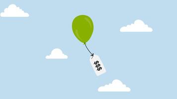 Inflation causing price rising up, 4k animation of balloon tied to the price tag of a product flying high into the sky video