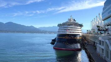 Vancouver Canada silversea White big ship Disney stands at Vancouver Canada Place 08.2022 video