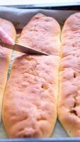 cutting apple pie top view. Cutting a piece of delicious pie with crusty crisp with a knife. video