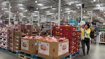 costco venta al por mayor compras carro familias y soltero personas compras en un enorme supermercado para el fin de semana gasto hora en Tienda elegir productos desde lista consiguiendo Derecha comida desde estante video