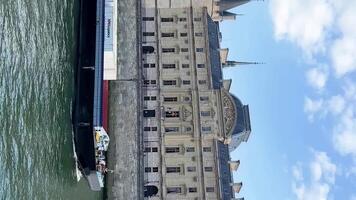 Cour de Cassation. Paris Supreme Court Cour over Seine river. Beautiful facade of the Federal government office Supreme Court. Castle Conciergerie a former royal palace and prison in Paris, France. video