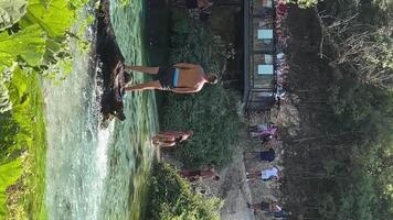 The Blue Eye Syri i Kalter.Mountain Spring. People bathing,summer, holidays Blue Eye Albania located in Sarande district video