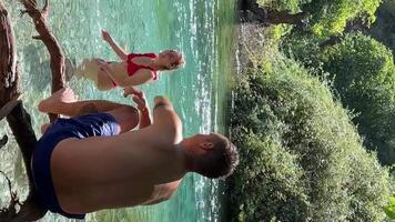 blue eye albania famous tourist place entrance in albania blue eye people tourists passing by looking floating in clear water summer map welcome nature unesco listed video