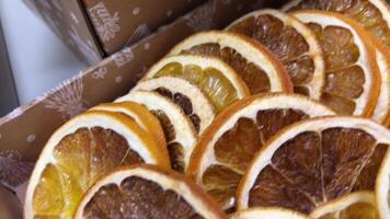 Dried oranges in macro shot video