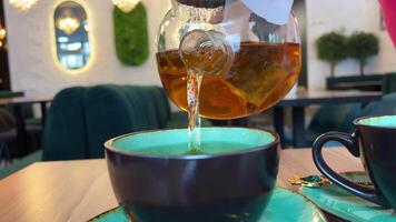 Slow motion shot of woman's hand pouring fresh tea video