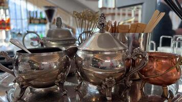 Collection of Vintage Pewter Glasses and Drink Shots, Close Up silver tea mug vintage video