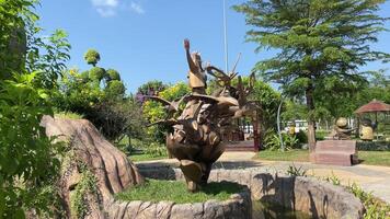 Vietnam Phu Quoc Island Grand World 03.18.2024 Iron bronze sculpture of a man flying on birds raise his hands up Vietnam Grand World Phu Quoc. Sculptures video