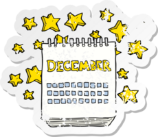 adesivo retrô angustiado de um calendário de desenho animado mostrando o mês de dezembro png