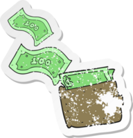 retro distressed sticker of a cartoon wallet full of money png