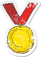 retro bedrövad klistermärke av en tecknad serie medalj png