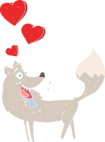 flat color illustration of wolf in love png