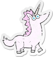 retro distressed sticker of a cartoon unicorn png