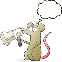 freehand drawn thought bubble cartoon mouse with megaphone png