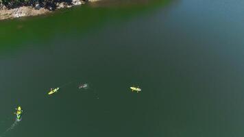 Group of people kayak drone shot video