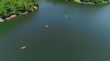 Group of people kayak drone shot video