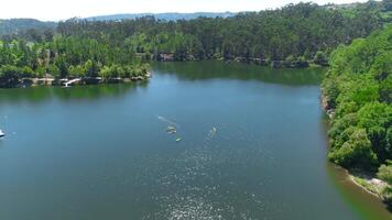 Group of people kayak drone shot video