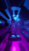 Bright glowing neon lights along endless tunnel, loop animation 3d video