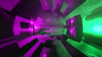 Bright glowing neon lights along endless tunnel, loop animation 3d video