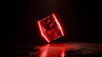 3D render animation loop of glowing neon cube and reflecting floor video