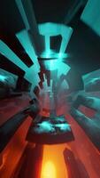 Bright glowing neon lights along endless tunnel, loop animation 3d video