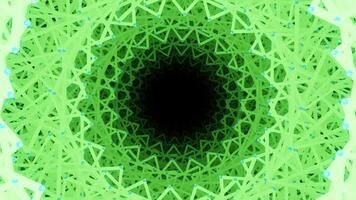 3D rendering of green kaleidoscopic patterns moving in loop video