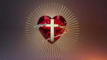 Sacred heart and holy cross on brown backdrop. 3d animation loop video