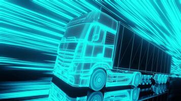 3d animering slinga av neon lastbil ridning snabb video