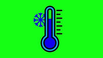 freddo temperatura. freddo tempo metereologico termometro icona animazione su verde sfondo video