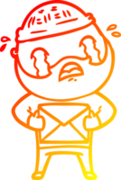 desenho de linha de gradiente quente desenho animado homem barbudo chorando png