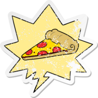 cartoon slice of pizza and speech bubble distressed sticker png