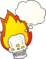 spooky cartoon flaming skull and thought bubble in smooth gradient style png