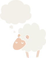 cartoon sheep and thought bubble in retro style png