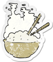 Retro-Distressed-Aufkleber einer Cartoon-Schüssel mit heißem Reis png
