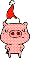 comic book style illustration of a content pig wearing santa hat png