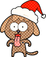 cute comic book style illustration of a dog wearing santa hat png