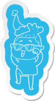 cartoon  sticker of a happy woman wearing spectacles wearing santa hat png