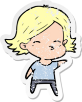 distressed sticker of a cartoon woman png