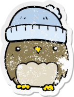 distressed sticker of a cute cartoon owl in hat png