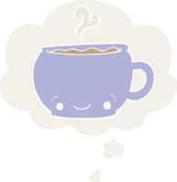 taza de café caliente de dibujos animados y burbuja de pensamiento en estilo retro png